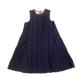 Donna morgan sleeveless a line dot dress back zip lined 60s vibe in navy size 8